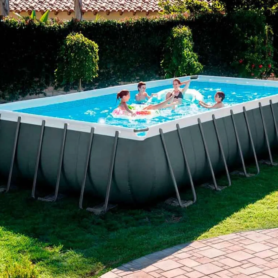 Piscina desmontable Ultra XTR Frame Intex con malla+pelota de voleibol 31805L gris 732x366 cm