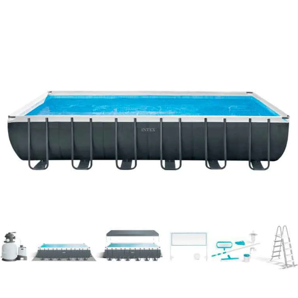 Piscina desmontable Ultra XTR Frame Intex con malla+pelota de voleibol 31805L gris 732x366 cm
