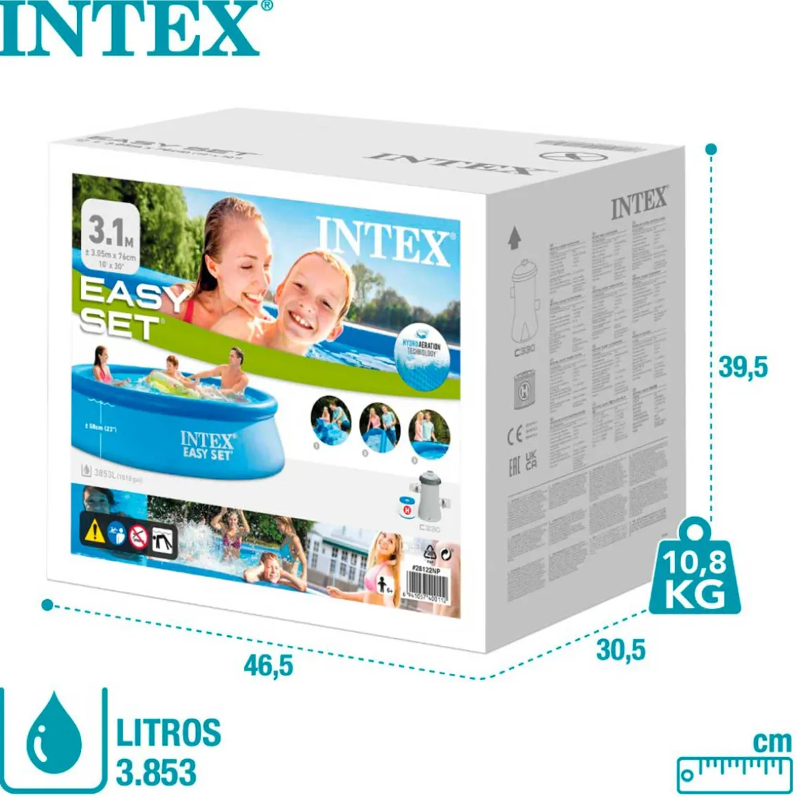 Piscina hinchable Easy Set Intex 3853L 4 personas con depuradora azul Ø305x76 cm