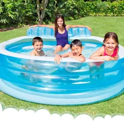 Piscina hinchable Intex con sillón redonda 590L +3A blanco/azul 135x191x229 cm