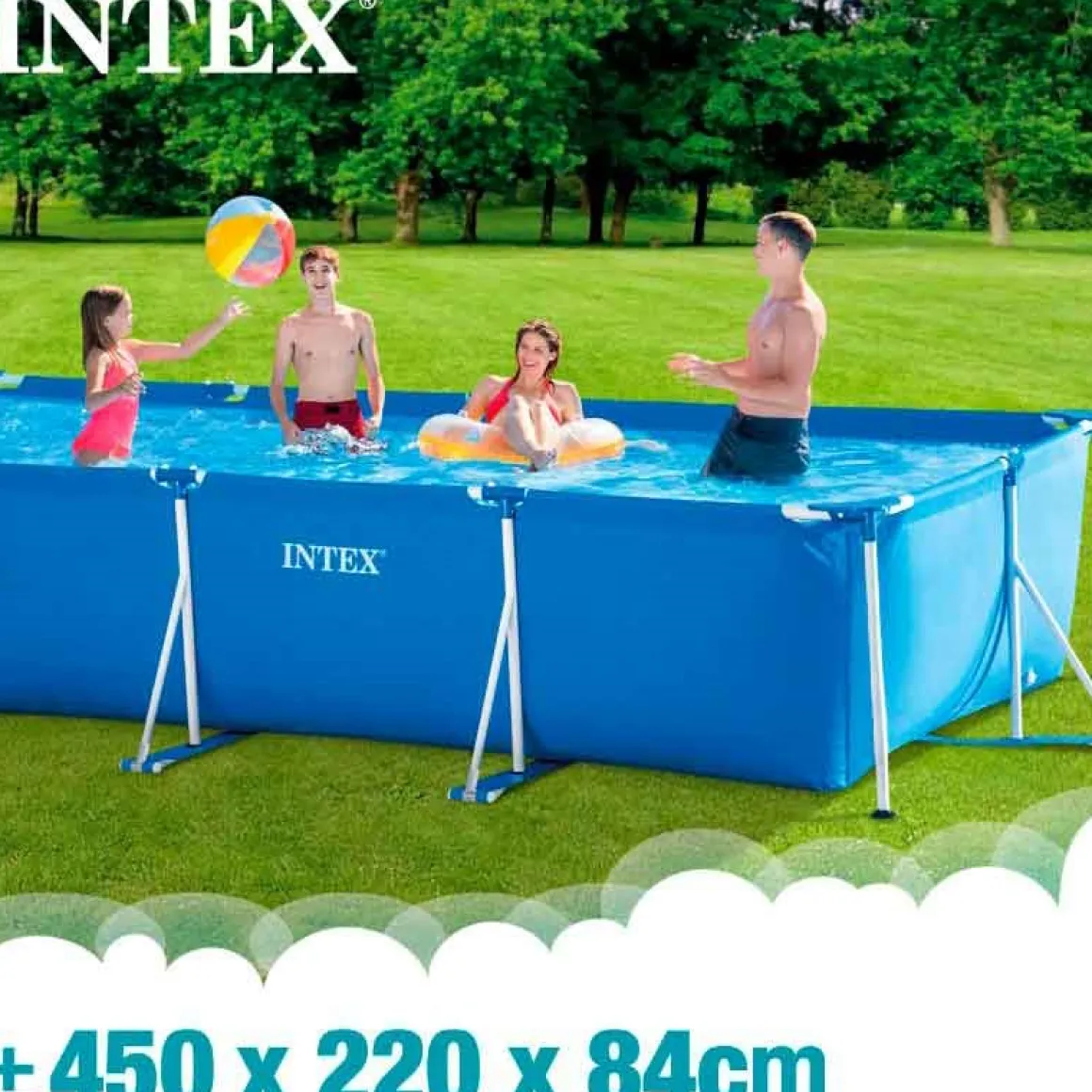 Piscina rectangular desmontable Metal Frame Intex 7127L con depuradora azul 84x450x220 cm