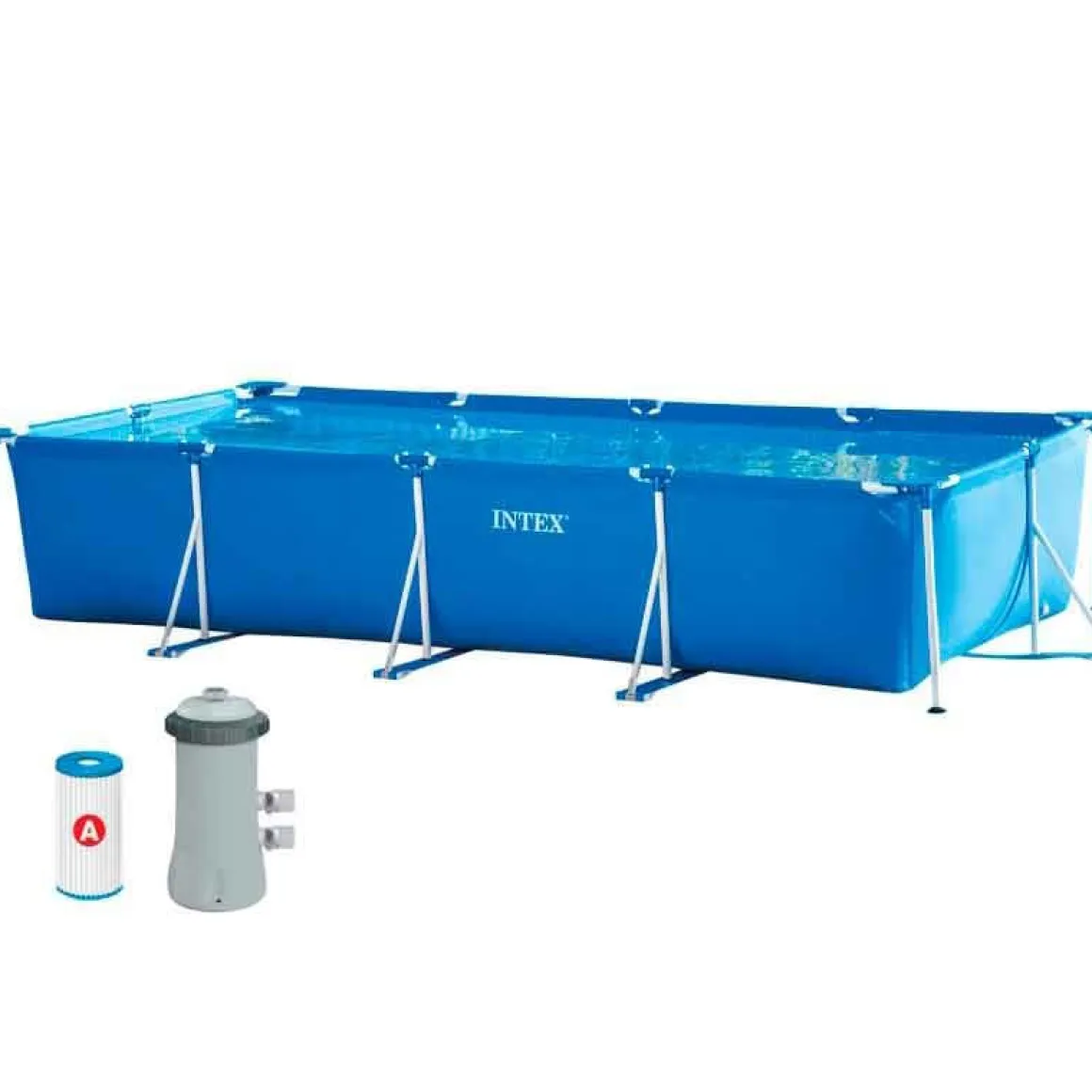 Piscina rectangular desmontable Metal Frame Intex 7127L con depuradora azul 84x450x220 cm