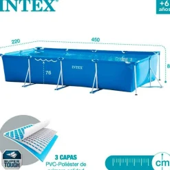 Piscina rectangular desmontable Metal Frame Intex 7127L con depuradora azul 84x450x220 cm