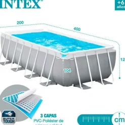 Piscina rectangular desmontable Prism Frame Intex 8418L con depuradora+escalera gris 400x200 cm