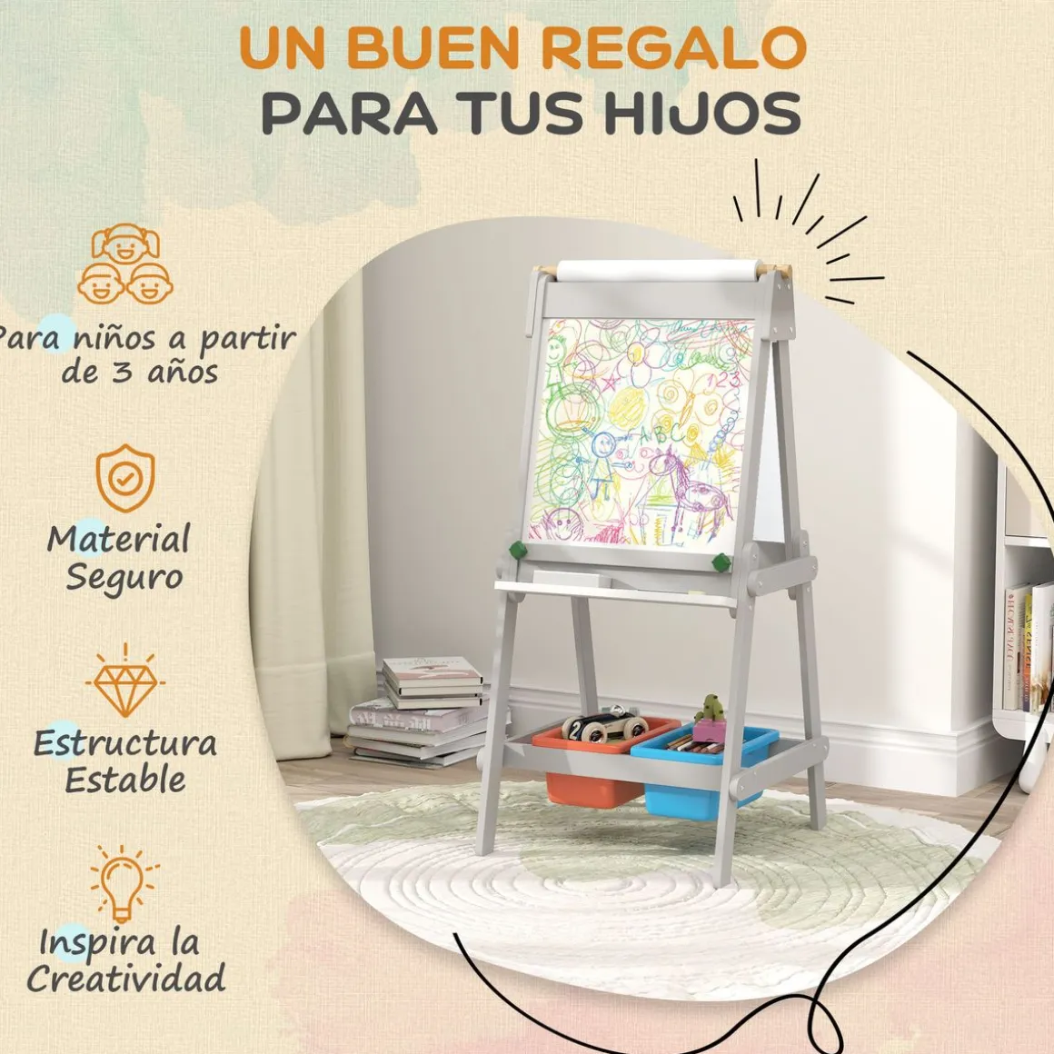 Pizarra Artist Aiyaplay 3 en 1 gris 108x51x50 cm