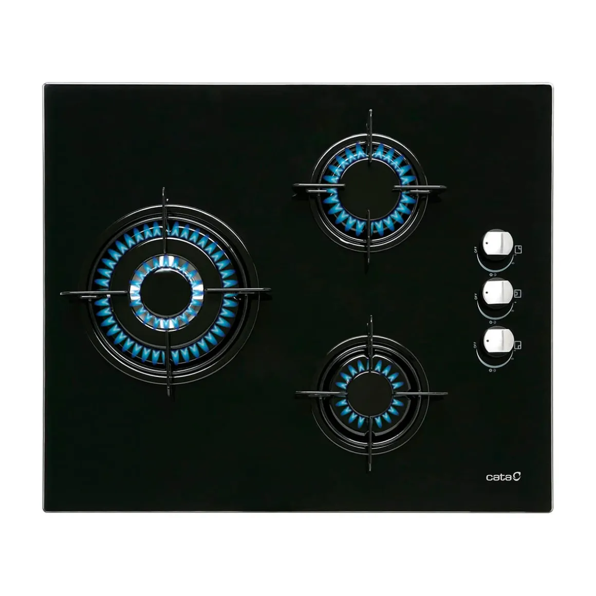 Placa de gas Cata CIB 6021 BK 3 fuegos cristal negro A 59 cm