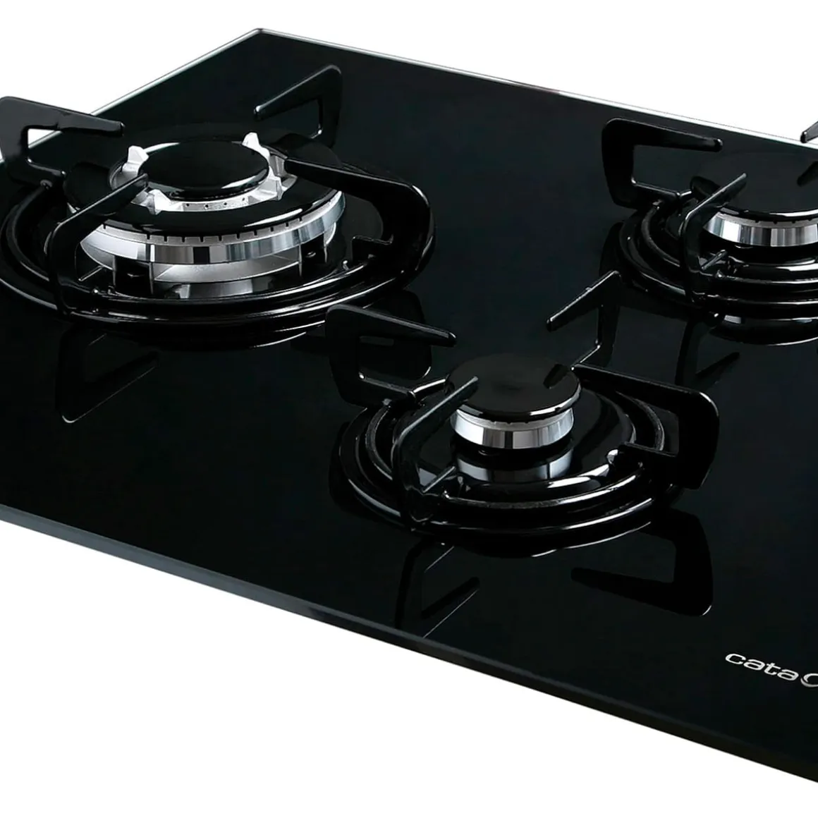Placa de gas Cata CIB 6021 BK 3 fuegos cristal negro A 59 cm