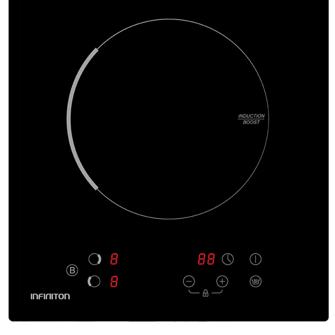 Placa de inducción Infiniton IND-230N 3800 cm 2 zonas 9 niveles control táctil acabado Crystal Black 28,8 cm