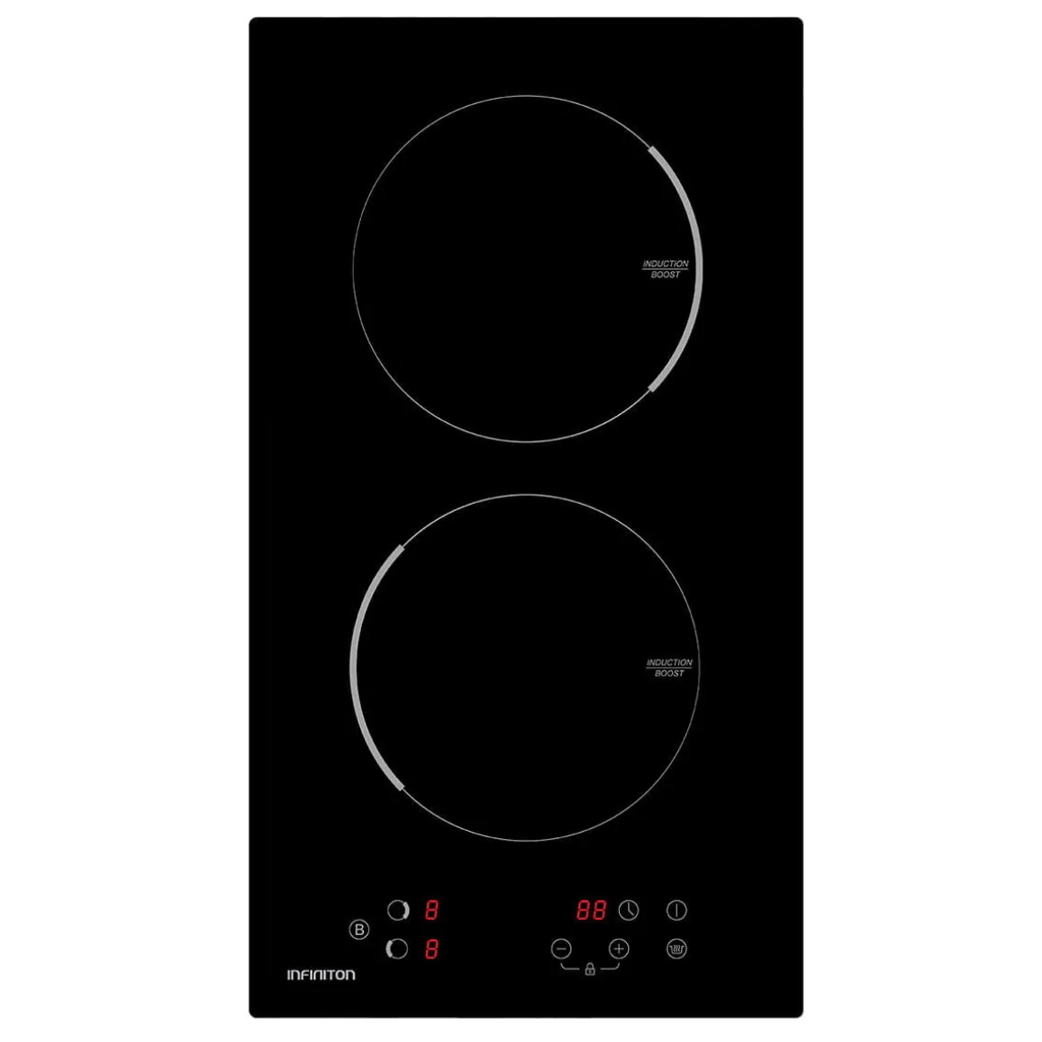 Placa de inducción Infiniton IND-230N 3800 cm 2 zonas 9 niveles control táctil acabado Crystal Black 28,8 cm