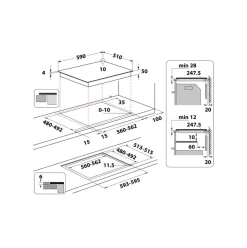 Placa de inducción Whirpool WBS5560NE 7200W 3 zonas negro 59 cm