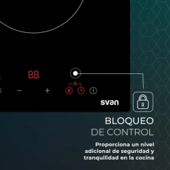 Placa inducción Svan SI2301 3500W 2 zonas control táctil cristal negro 59 cm