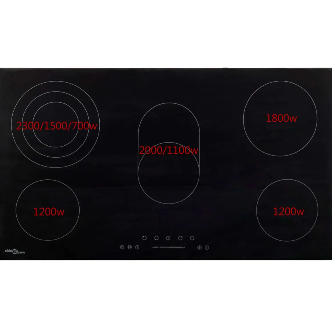Placa vitrocerámica VidaXL 8500W 5 zonas negro 77 cm