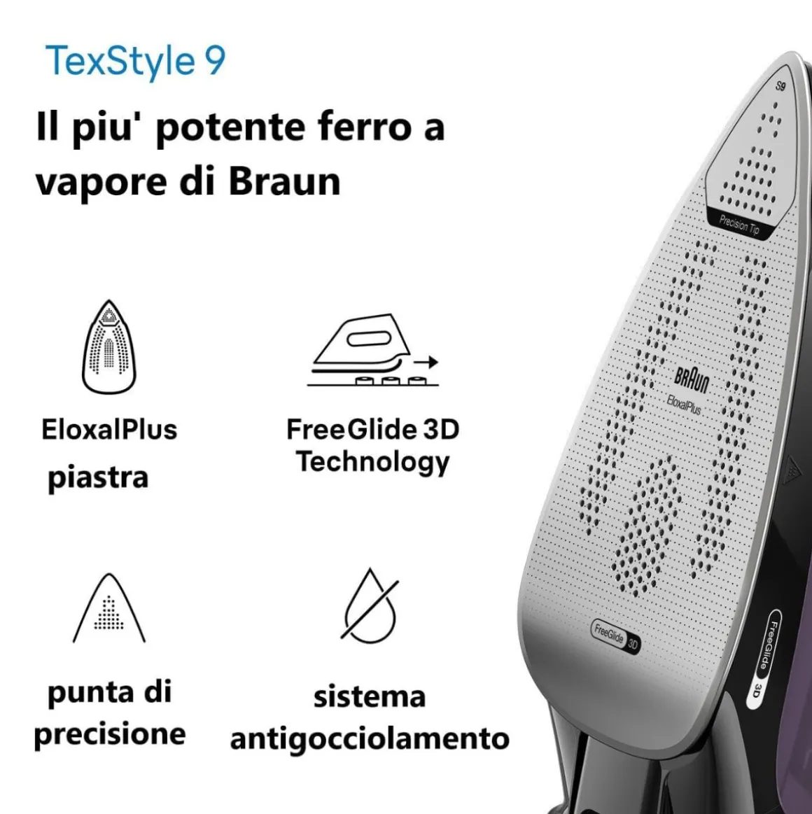 Plancha de vapor Braun SI9661VI 3100W suela EloxalPlus 250 g/min morado