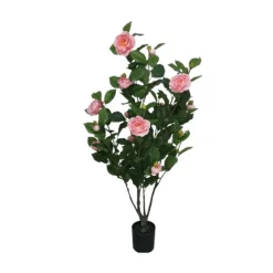 Planta artificial Camelia con macetero verde/rosa 110 cm