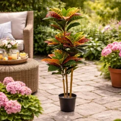 Planta artificial Crotón con macetero verde 120 cm
