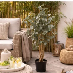 Planta artificial Eucalipto con macetero verde 120 cm