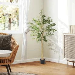 Planta artificial Olivo Homcom 720 hojas + 32 aceitunas verde 150 cm