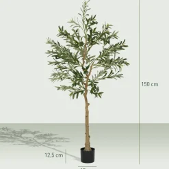 Planta artificial Olivo Homcom 720 hojas + 32 aceitunas verde 150 cm