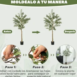 Planta artificial Olivo Homcom 720 hojas + 32 aceitunas verde 150 cm