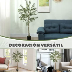 Planta artificial Olivo Homcom 720 hojas + 32 aceitunas verde 150 cm