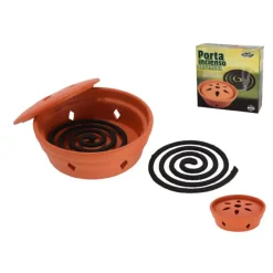 Porta incienso terracota + 1 espiral citronela 16 cm
