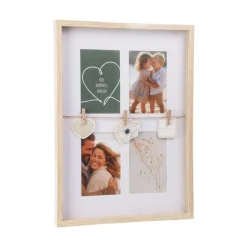 Portafotos con clips para decoración natural/blanco 43,5x31,3x2,7 cm