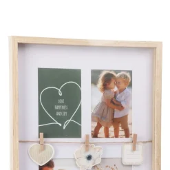Portafotos con clips para decoración natural/blanco 43,5x31,3x2,7 cm