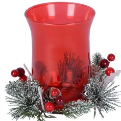 Portavelas navideño de cristal rojo