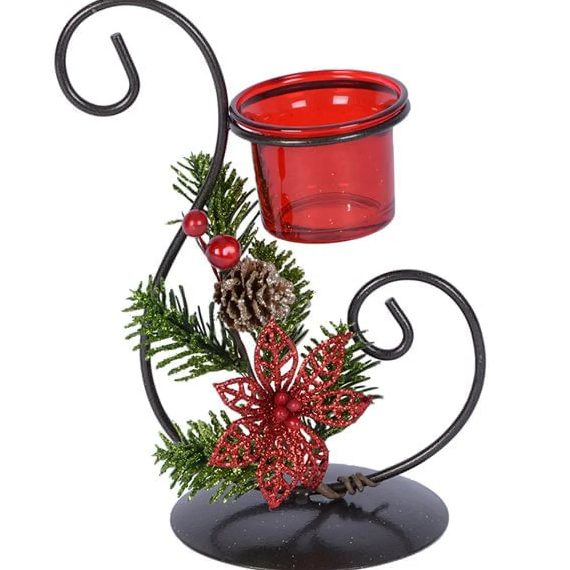 Portavelas navideño metálico rojo