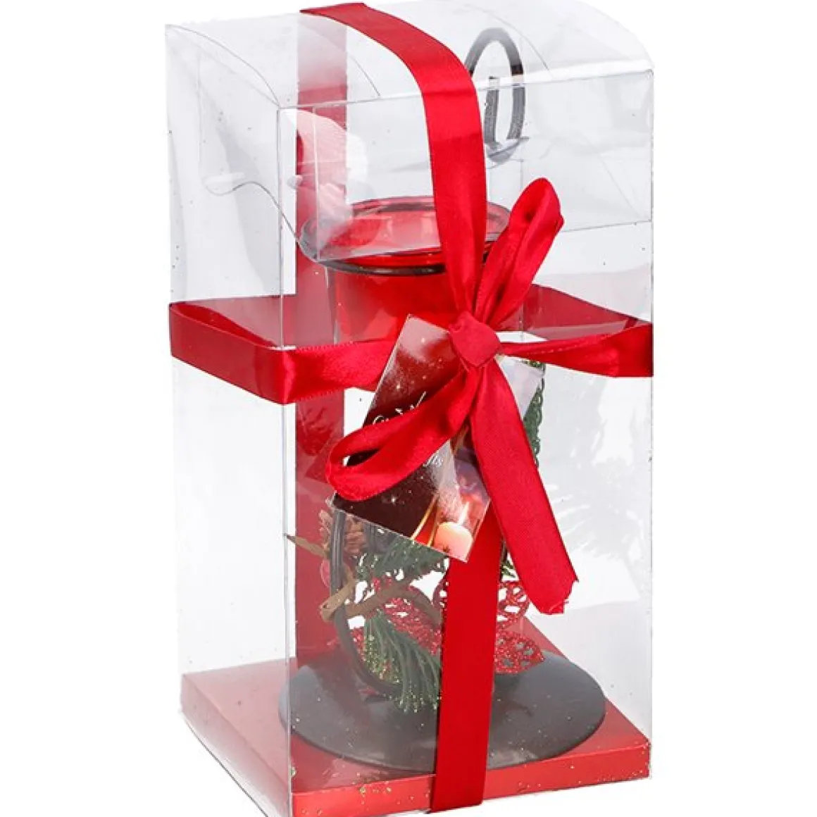 Portavelas navideño metálico rojo