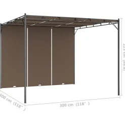Pérgola Amapola techo corredizo + cortina lateral gris taupe 225x300x300 cm