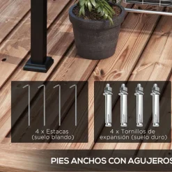 Pérgola de jardín Mailo Outsunny toldo retráctil negro/gris 220x195x211cm