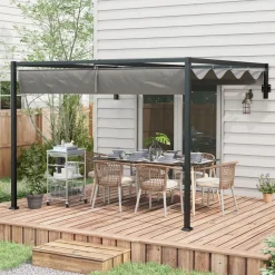 Pérgola de jardín Mailo Outsunny toldo retráctil negro/gris 220x195x211cm