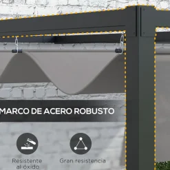 Pérgola de jardín Mailo Outsunny toldo retráctil negro/gris 220x195x211cm