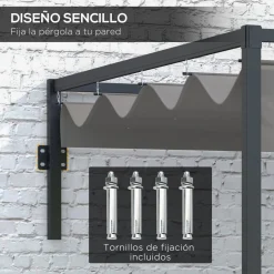 Pérgola de jardín Mailo Outsunny toldo retráctil negro/gris 220x195x211cm