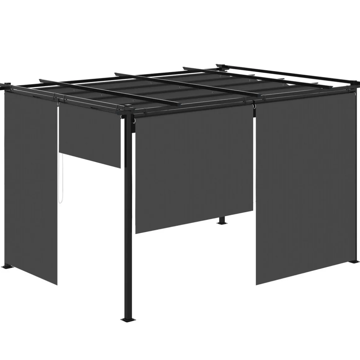 Pérgola de jardín Outsunny techo retráctil 4 cortinas enrollables gris oscuro 4x3m
