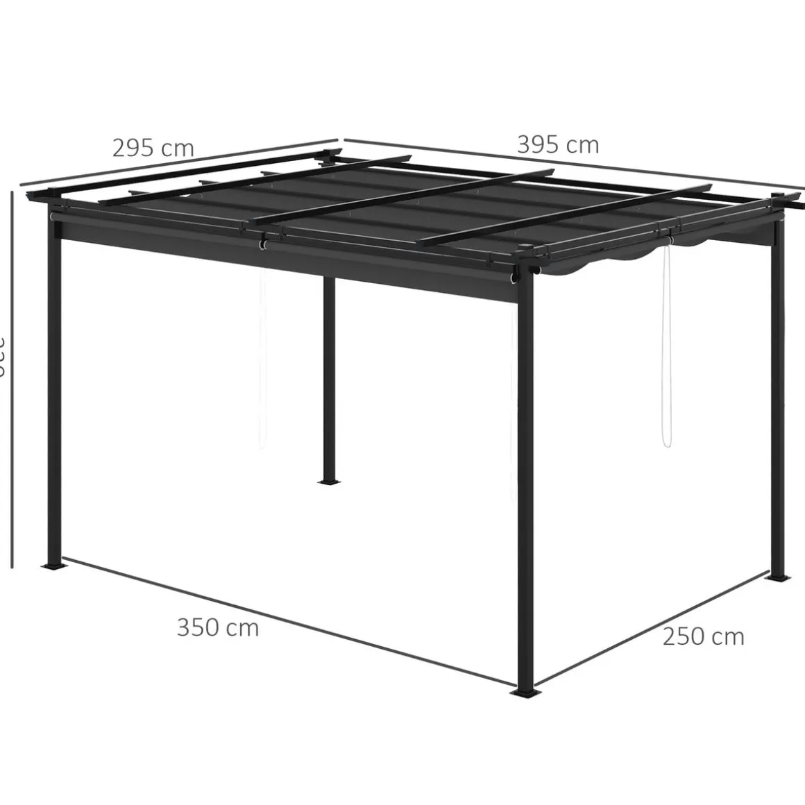Pérgola de jardín Outsunny techo retráctil 4 cortinas enrollables gris oscuro 4x3m