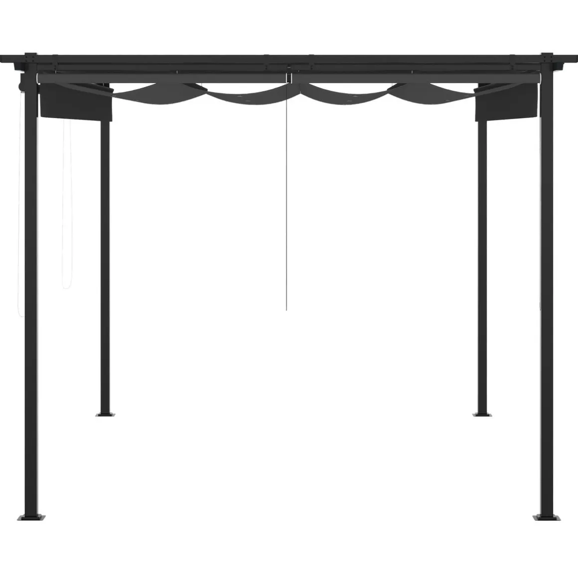 Pérgola de jardín Outsunny techo retráctil 4 cortinas enrollables gris oscuro 4x3m