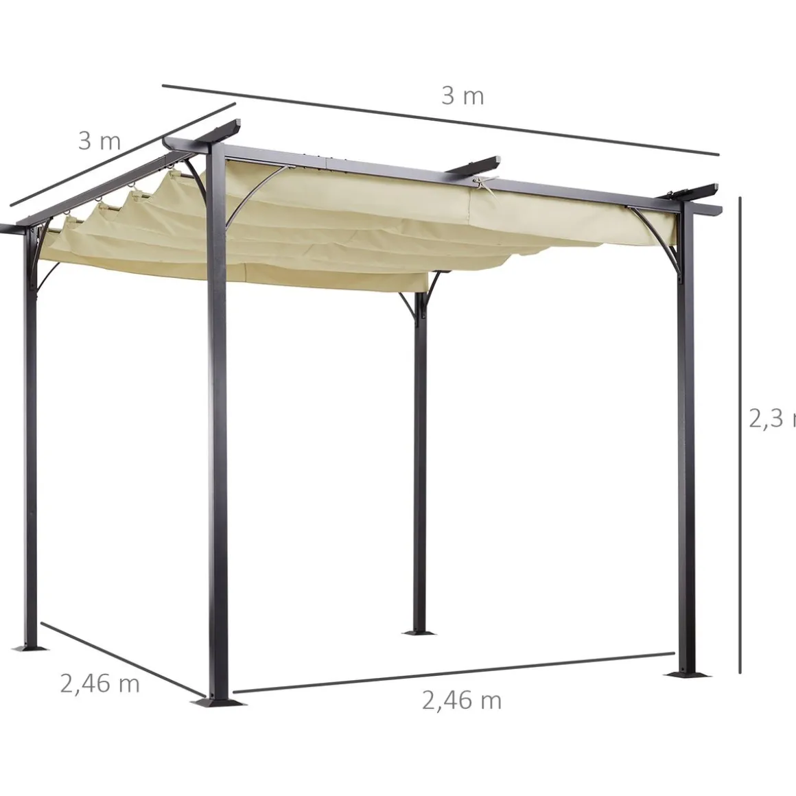Pérgola de jardín Outsunny techo retráctil crema 3x3m