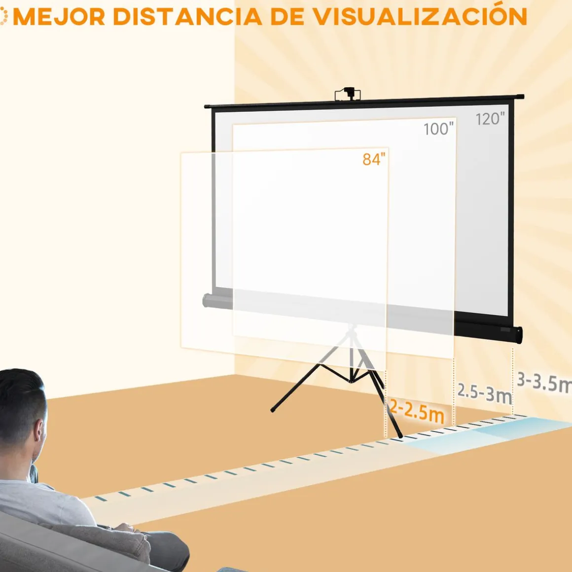 Proyector portátil Homcom 84 pulgadas altura ajustable negro 118x200x8 cm