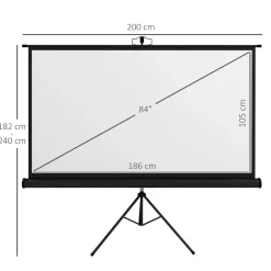 Proyector portátil Homcom 84 pulgadas altura ajustable negro 118x200x8 cm