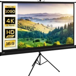 Proyector portátil Homcom 84 pulgadas altura ajustable negro 118x200x8 cm