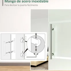 Puerta corredera con cristal translúcido Homcom deslizante 90x205 cm