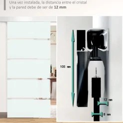 Puerta corredera con cristal translúcido Homcom deslizante 90x205 cm