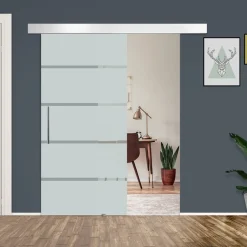 Puerta corredera con cristal translúcido Homcom deslizante 90x205 cm