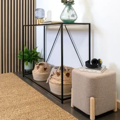 Puff cuadrado MOA VInthera acolchado beige 38x34x34 cm