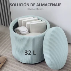 Puff de almacenaje Alicia Homcom con tapa acolchado Ø40x41 cm
