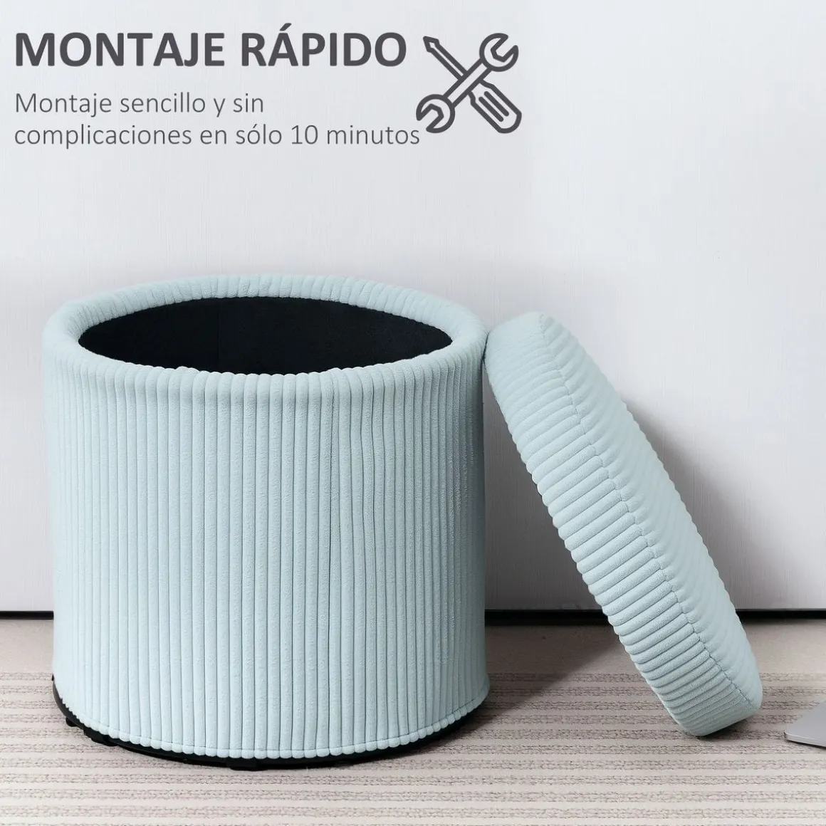 Puff de almacenaje Alicia Homcom con tapa acolchado Ø40x41 cm