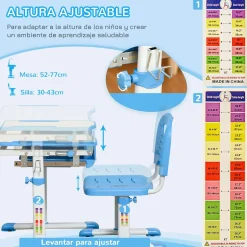 Pupitre infantil School Homcom 2 en 1 +6A altura ajustable azul 77x66x47 cm