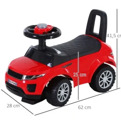 Quad correpasillos Homcom con bocina + almacenamiento +1A rojo 41,5x62x28 cm